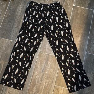 EUC Chico's + Soma Black Martini Drinks Print Pajama PJ Lounge Pants Size S